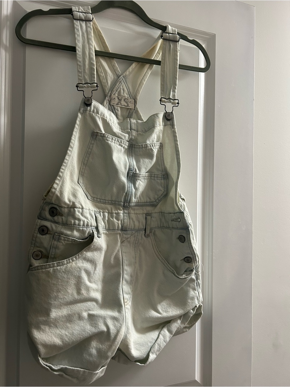 We The Free Cream Short Denim Overalls